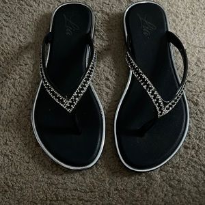 Black embellished flip flops - size 7